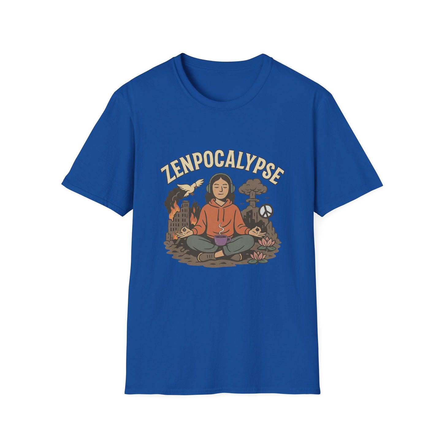Zenpocalypse Unisex Softstyle T-Shirt | Relaxation & Mindfulness Tee for the End of the World