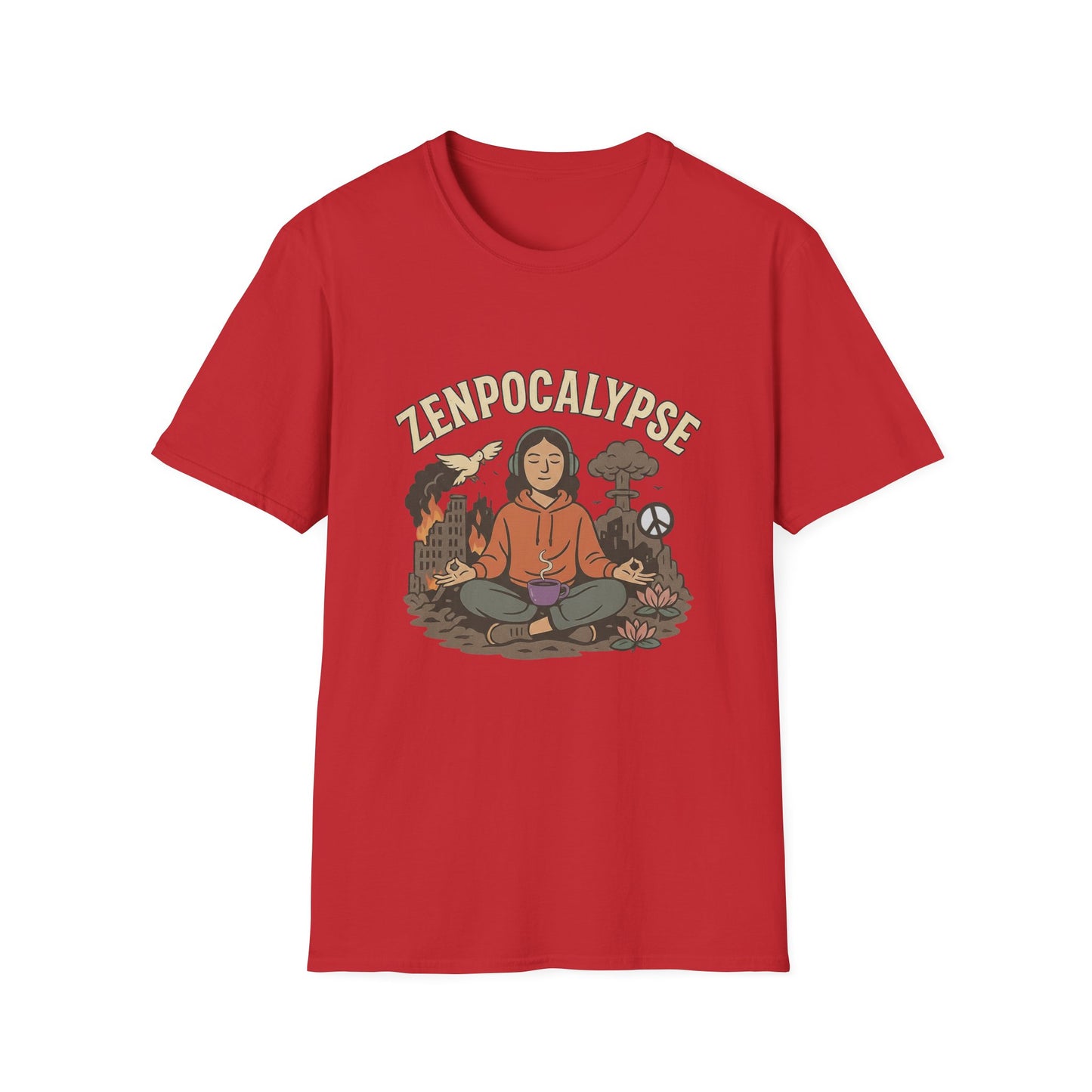 Zenpocalypse Unisex Softstyle T-Shirt | Relaxation & Mindfulness Tee for the End of the World