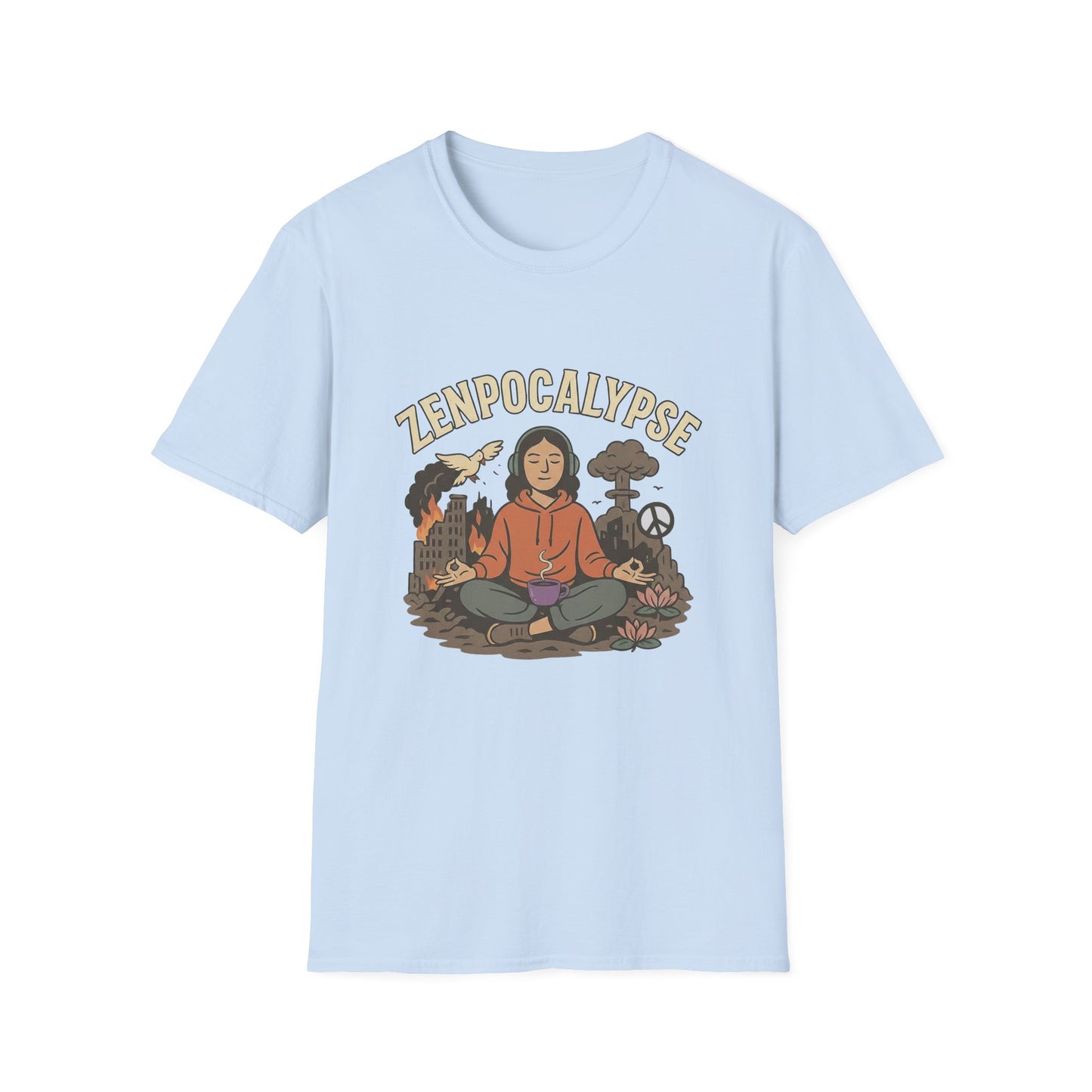 Zenpocalypse Unisex Softstyle T-Shirt | Relaxation & Mindfulness Tee for the End of the World