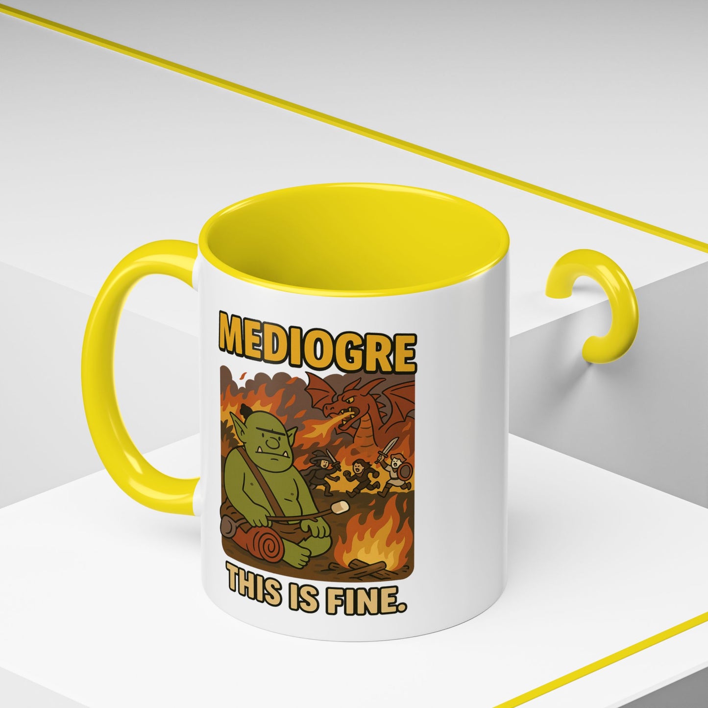 MediOgre – This Is Fine Coffee Mug - 11oz - Perfect for Coffee, Fantasy and Pun Enthusiasts!