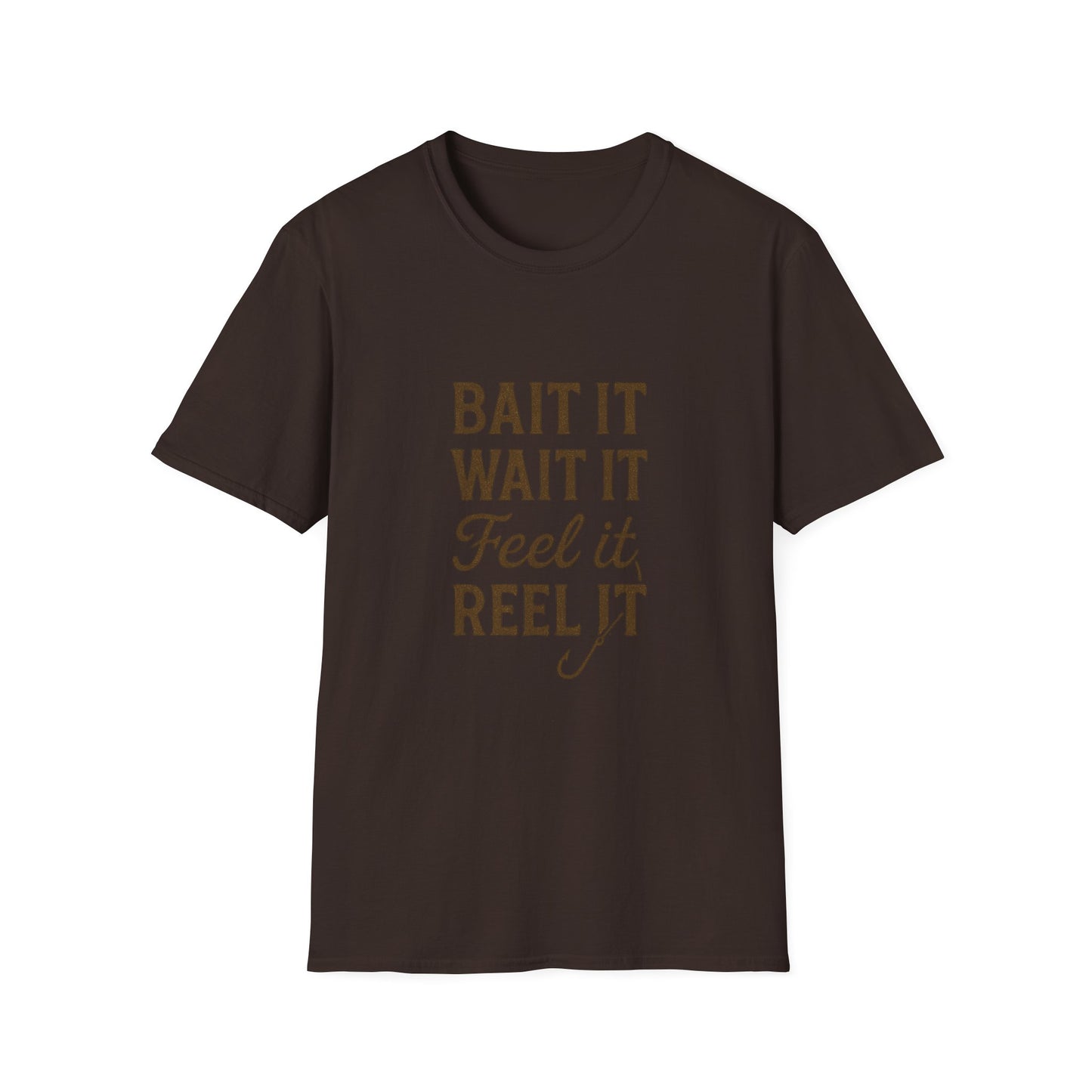 Fishing Quote T-Shirt – “Bait It, Wait It, Feel It, Reel It” Cotton Tee
