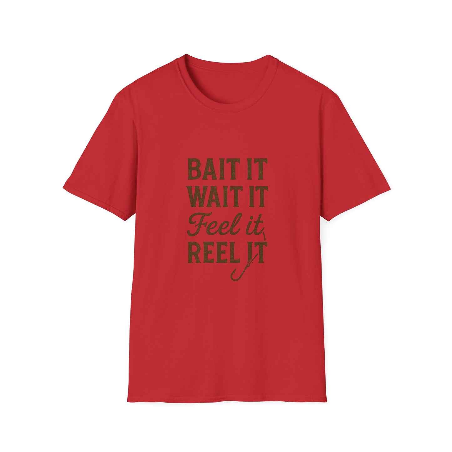 Fishing Quote T-Shirt – “Bait It, Wait It, Feel It, Reel It” Cotton Tee