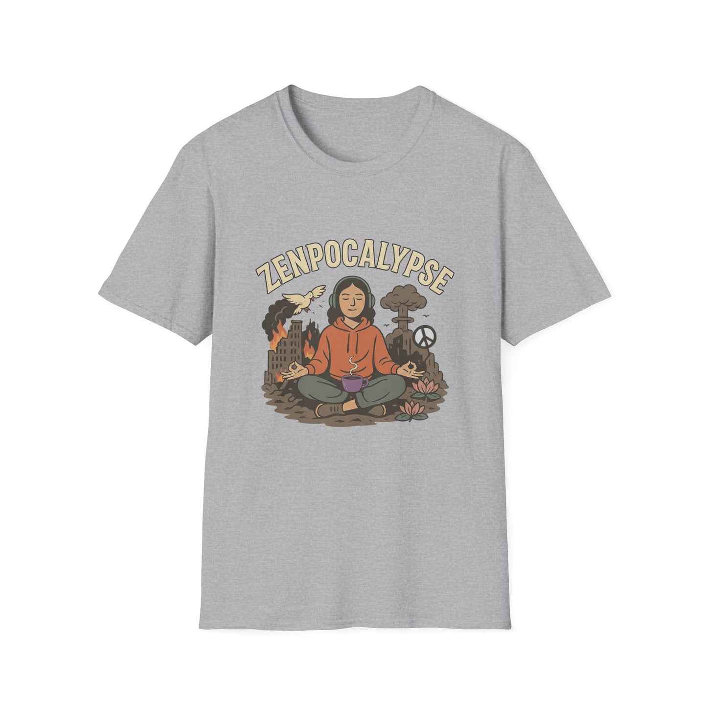 Zenpocalypse Unisex Softstyle T-Shirt | Relaxation & Mindfulness Tee for the End of the World