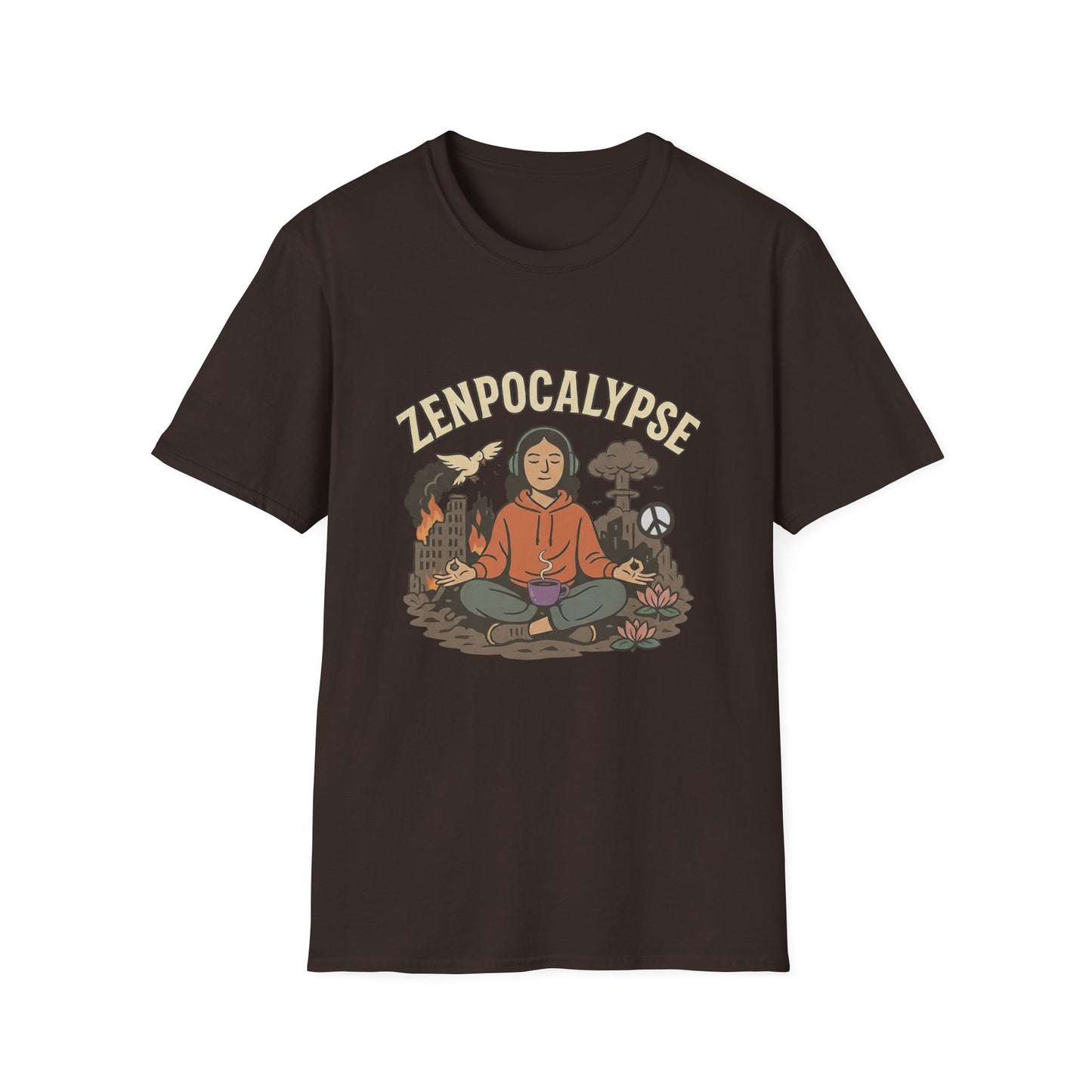 Zenpocalypse Unisex Softstyle T-Shirt | Relaxation & Mindfulness Tee for the End of the World