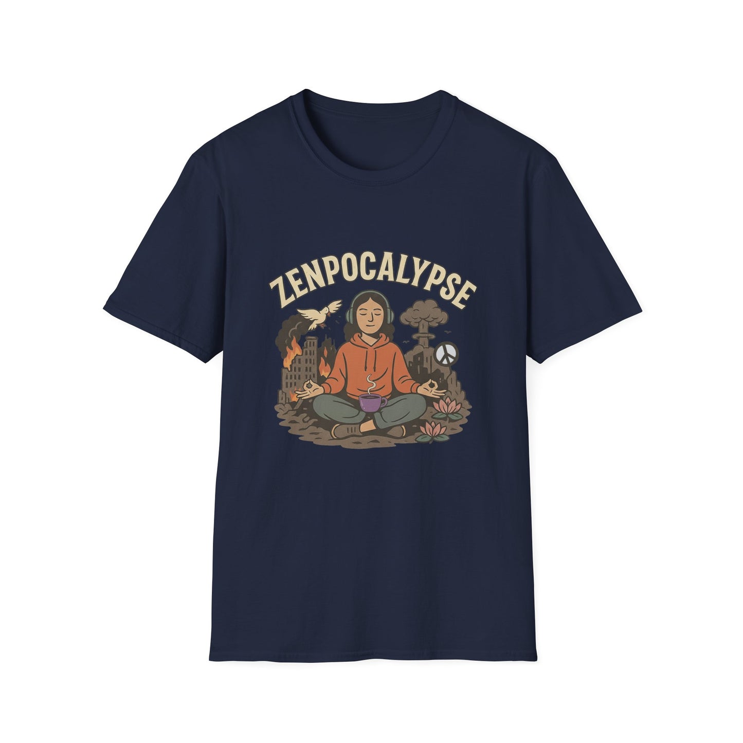 Zenpocalypse Unisex Softstyle T-Shirt | Relaxation & Mindfulness Tee for the End of the World