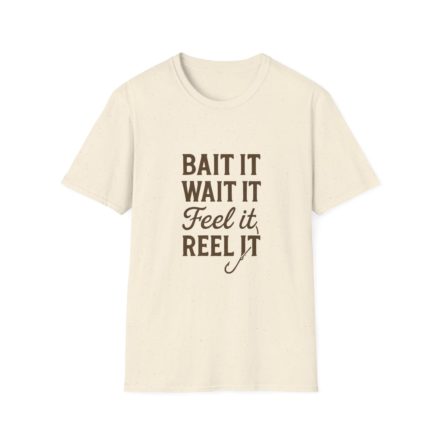 Fishing Quote T-Shirt – “Bait It, Wait It, Feel It, Reel It” Cotton Tee
