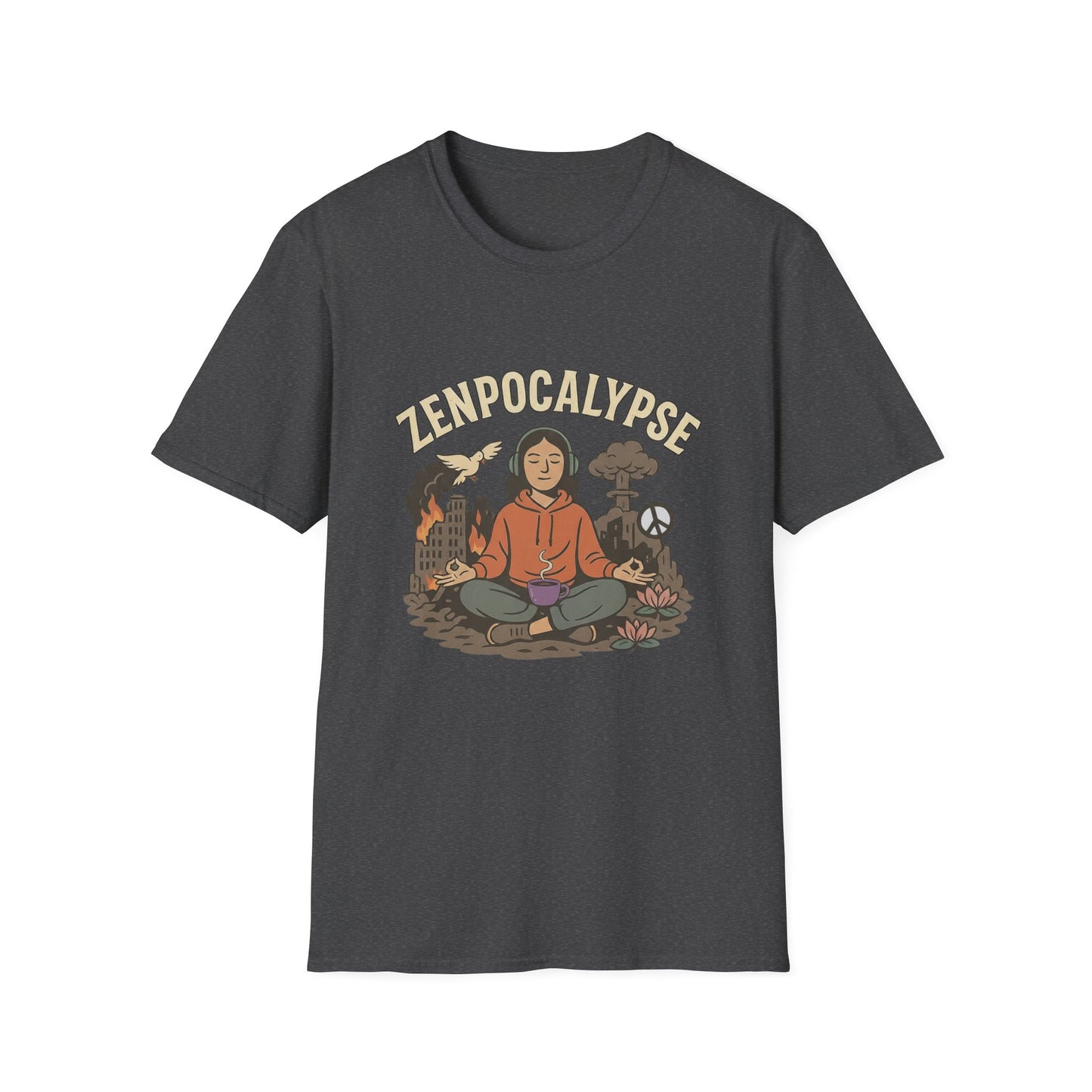Zenpocalypse Unisex Softstyle T-Shirt | Relaxation & Mindfulness Tee for the End of the World