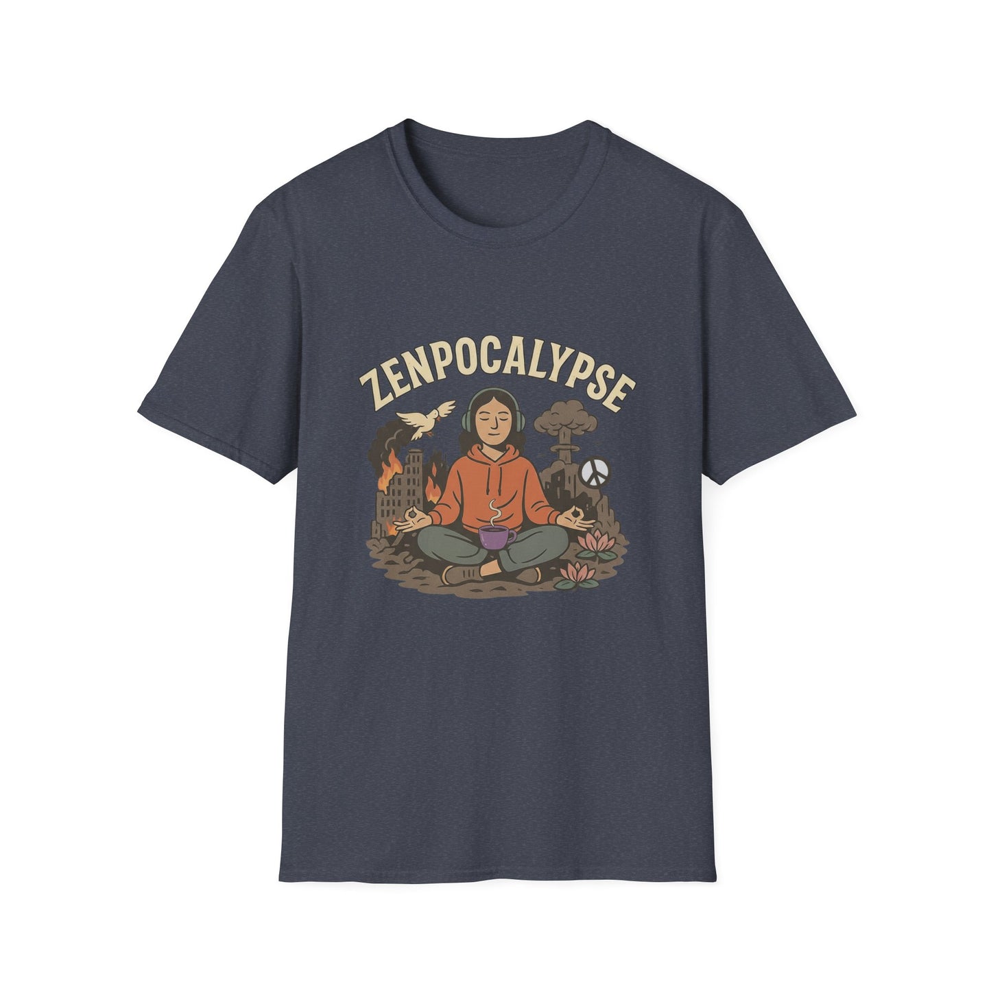 Zenpocalypse Unisex Softstyle T-Shirt | Relaxation & Mindfulness Tee for the End of the World