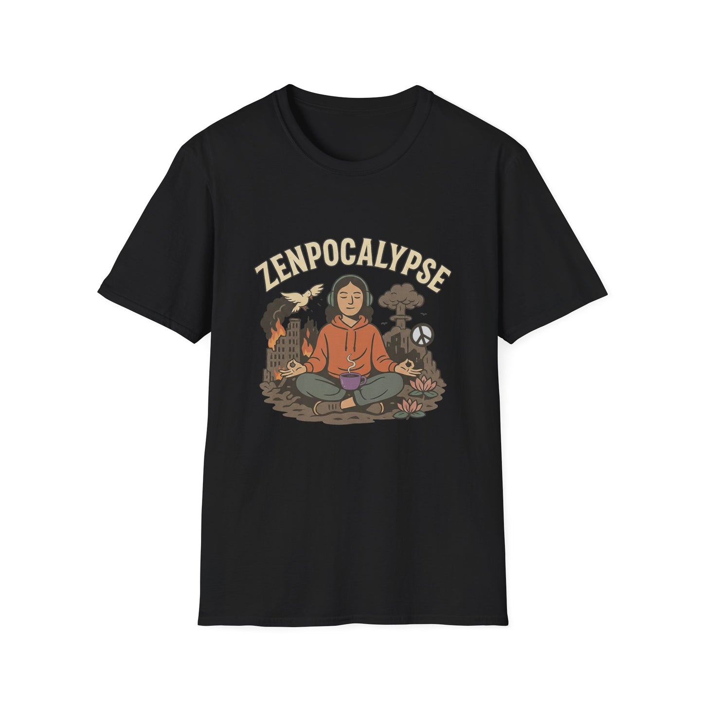 Zenpocalypse Unisex Softstyle T-Shirt | Relaxation & Mindfulness Tee for the End of the World