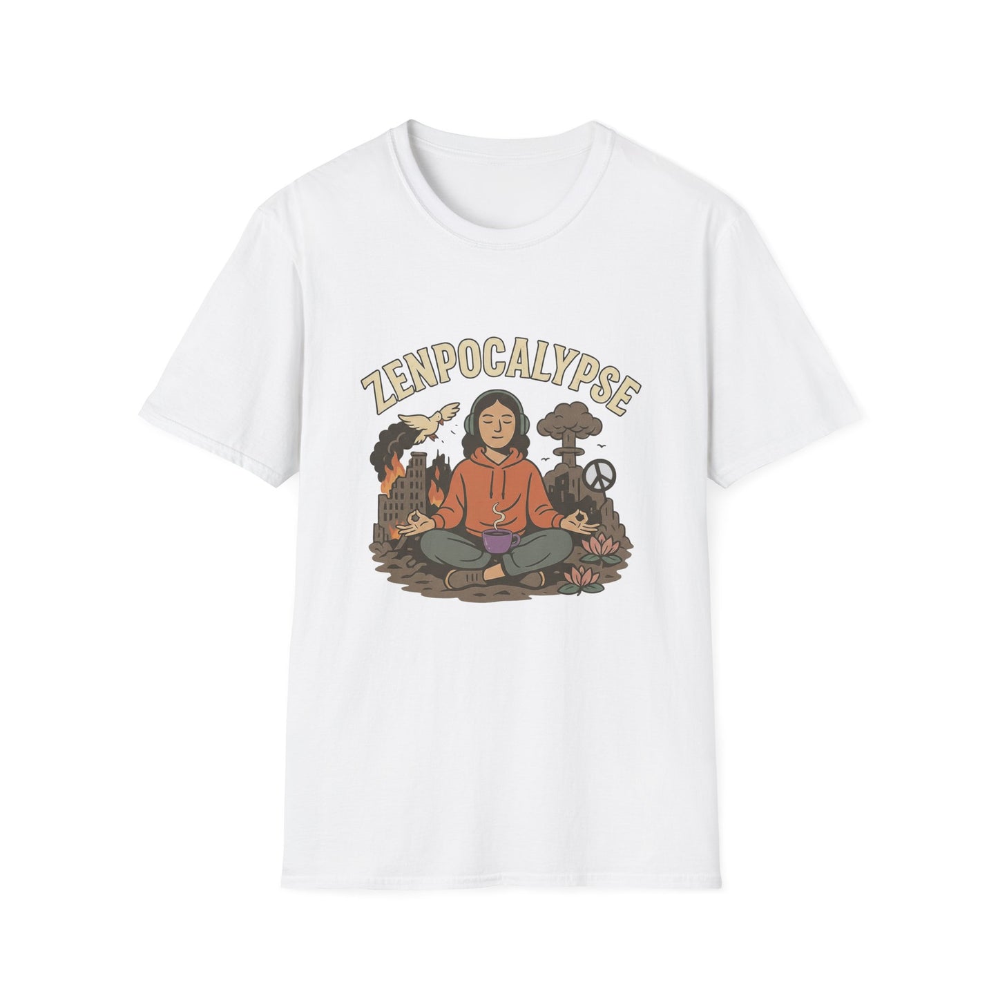 Zenpocalypse Unisex Softstyle T-Shirt | Relaxation & Mindfulness Tee for the End of the World