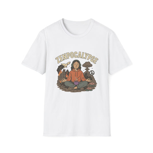 Zenpocalypse Unisex Softstyle T-Shirt | Relaxation & Mindfulness Tee for the End of the World